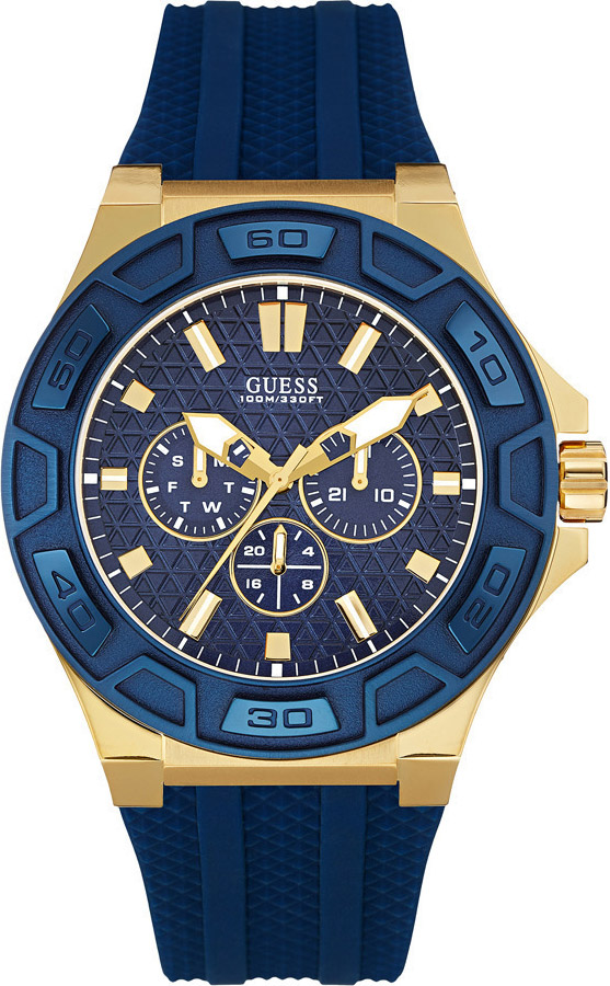 GUESS Multifunction Gold Blue Rubber Strap W0674G2