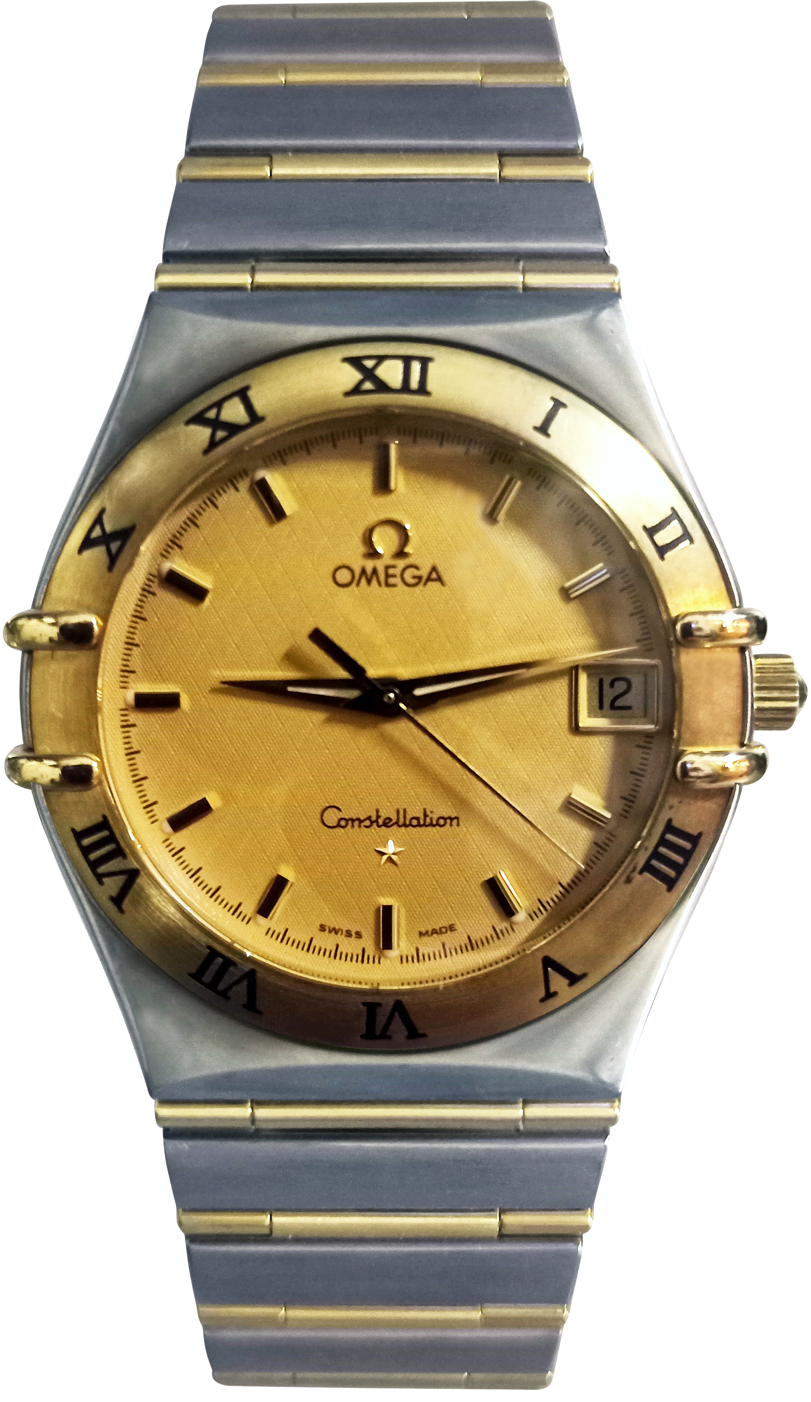 Omega Constellation Full Bar Solid 18 Karat Yellow Gold/Stainless Watch12.12.10.00