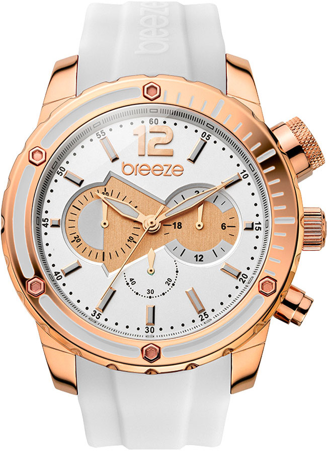 BREEZE Style Compass Chronograph Rose Gold Stainless Steel Rubber Strap 110401.9