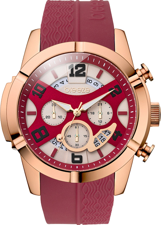 BREEZE Royal Glow Rose Gold Red Rubber Chronograph 110411.6
