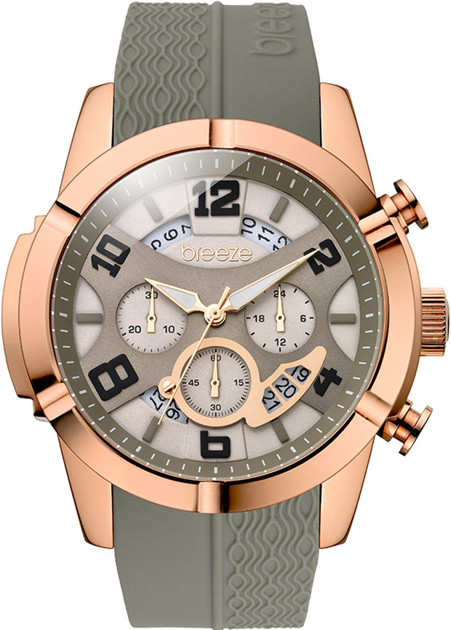 BREEZE Royal Glow Chronograph Rose Gold Stainless Steel Rubber Strap 110411.7