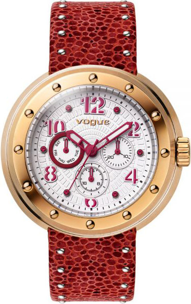VOGUE Ladies Flash Rose Gold Red Leather Strap 17004.8