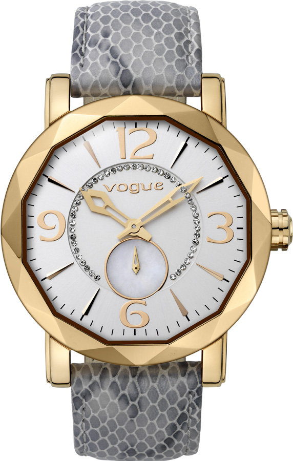 Vogue Kiss Kiss Crystal Rose Gold Grey Leather Strap 17020.3