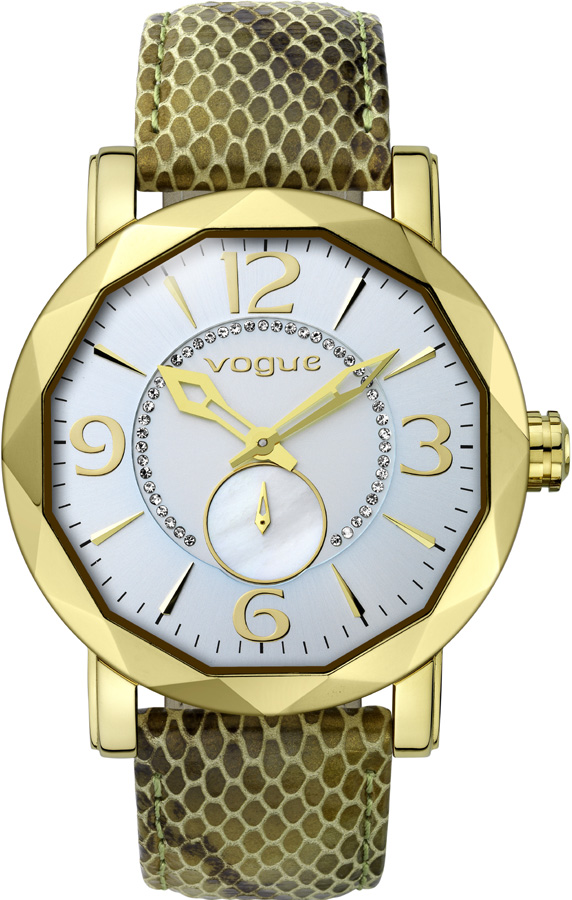 Vogue Kiss Kiss Crystal Ladies Gold Green Leather Strap 17020.5