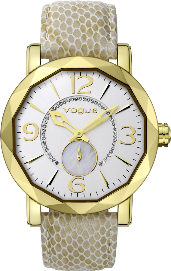Vogue Kiss Kiss Crystal Ladies Gold Beige Leather Strap 17020.6