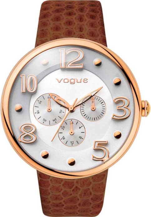 VOGUE Dome Multifunction Rose Gold Brown Leather Strap 17024.1A