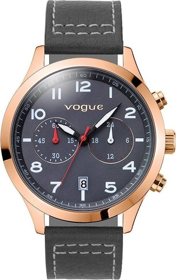 VOGUE Pirate Chronograph Rose Gold Grey Leather Strap 55031.6