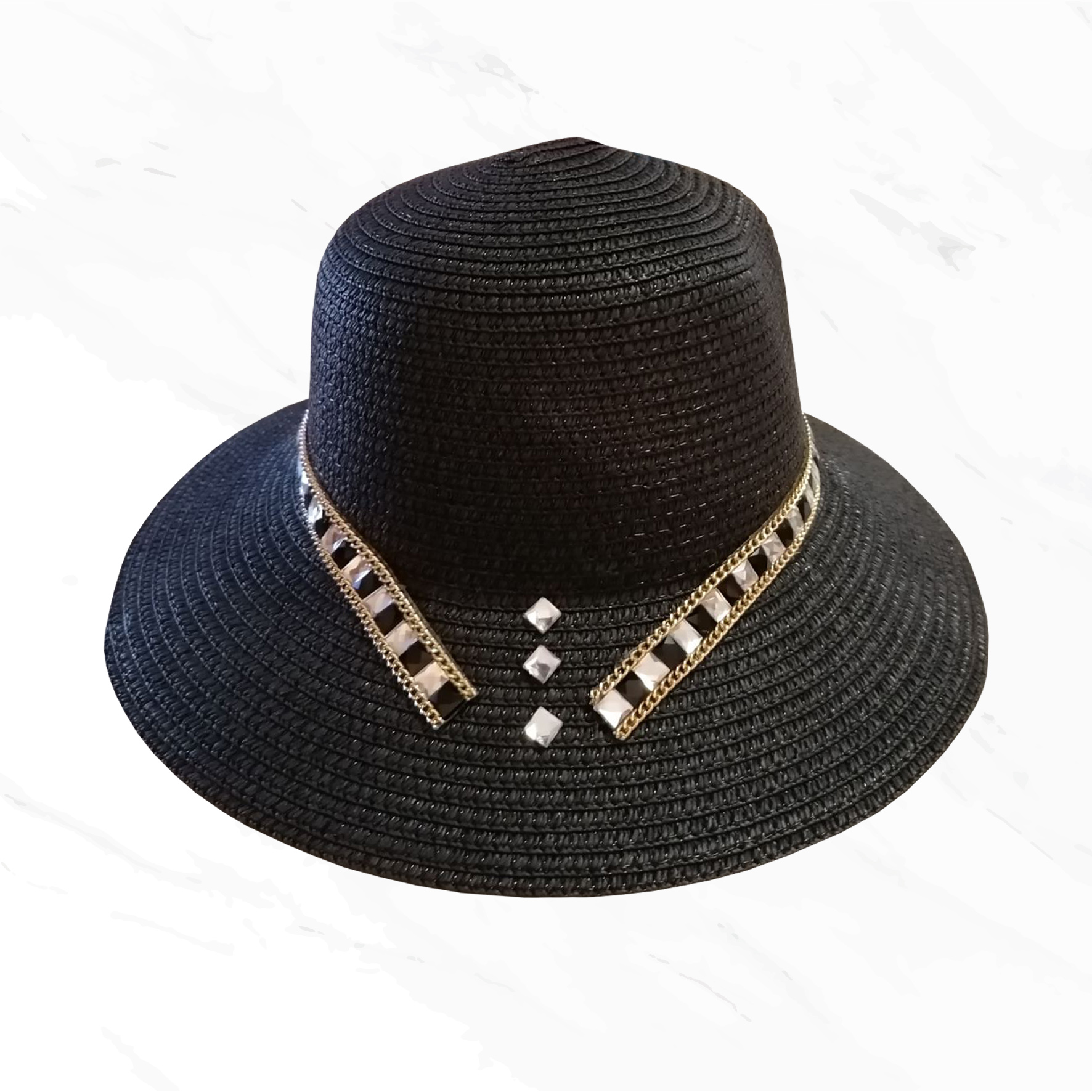 χειροποίητο ψάθινο καπέλο Black and White