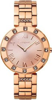 VOGUE Stones Crystals Three Hands Rose Gold Stainless Steel Bracelet 81059.5