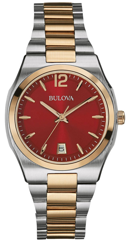 Bulova Red Dial Two Tone Stainless Steel Women's Dress Watch 98M119