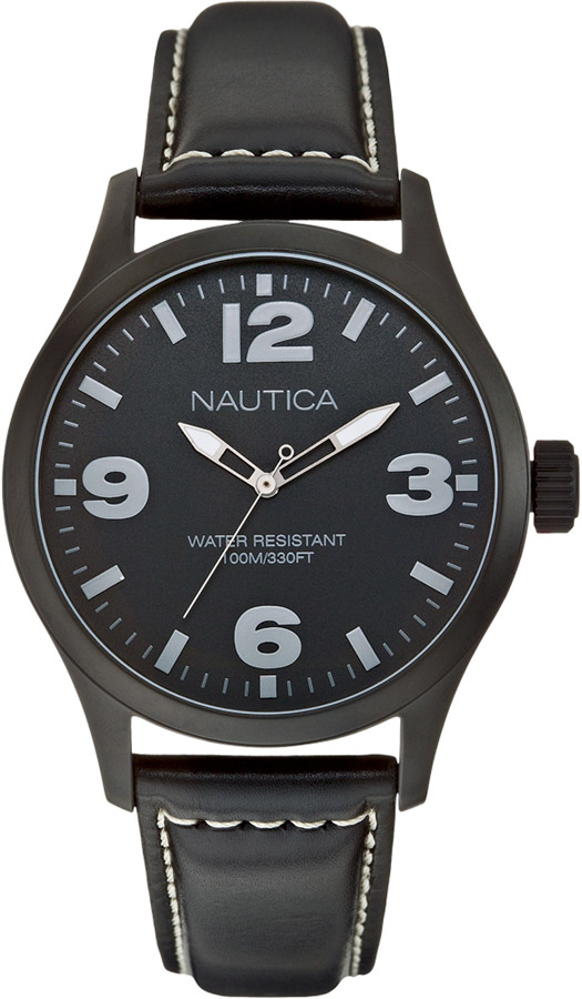 NAUTICA Men's Watch Black Leather Strap A13613G