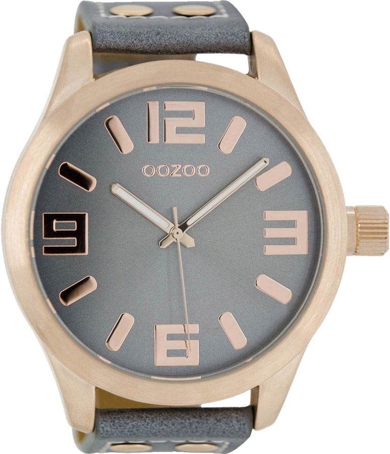 OOZOO Large Rose Gold Timepieces Grey Leather Strap C1104
