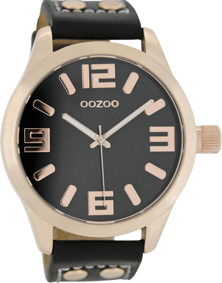 OOZOO Small Rose Gold Timepieces Black Leather Strap C1159