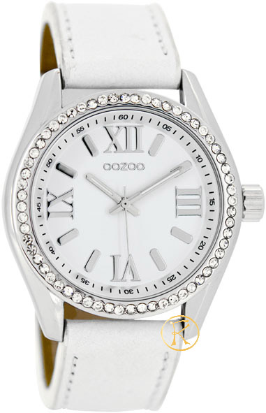 OOZOO Timepieces Crystals White Leather Strap C5730