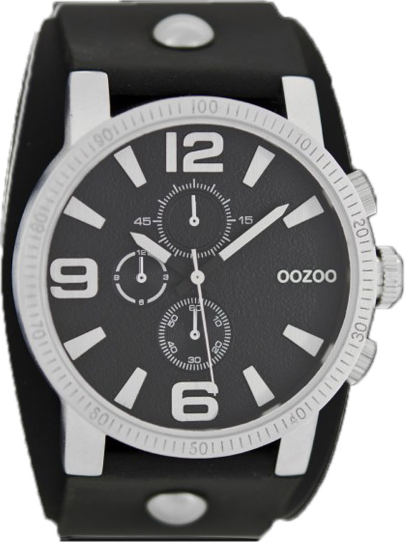 OOZOO Large Timepieces Black Leather Strap C6478