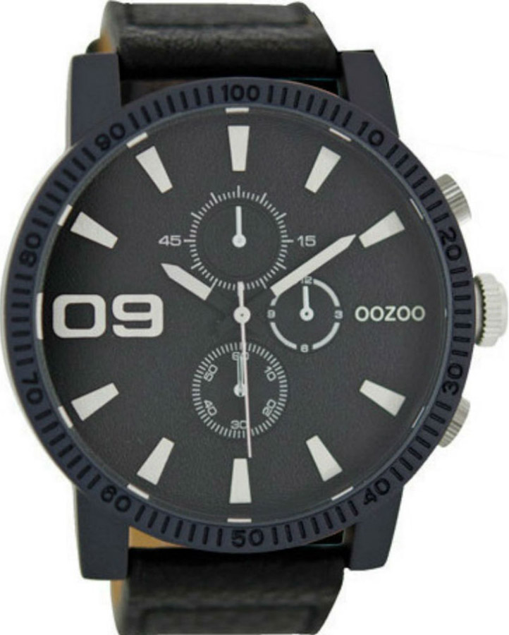 OOZOO XXL Timepieces All Black Leather Strap C6483