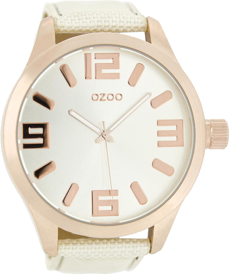 Oozoo Xxl Timepieces Rose Gold Ivory Fabric Strap C6610