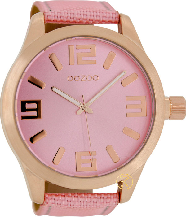 Oozoo Xxl Timepieces Rose Gold Pink Fabric Strap C6613