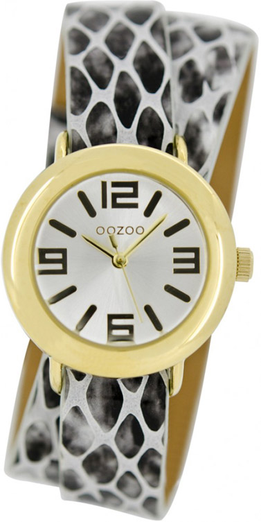 Oozoo Timepieces Black and White Leather Strap C6642