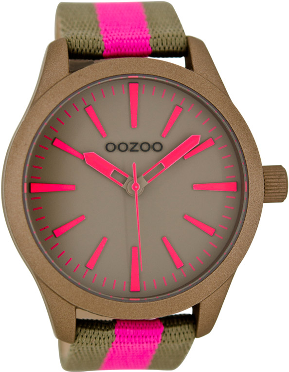 Oozoo XL Timepieces Fuchsia And Grey Fabric Strap C6725