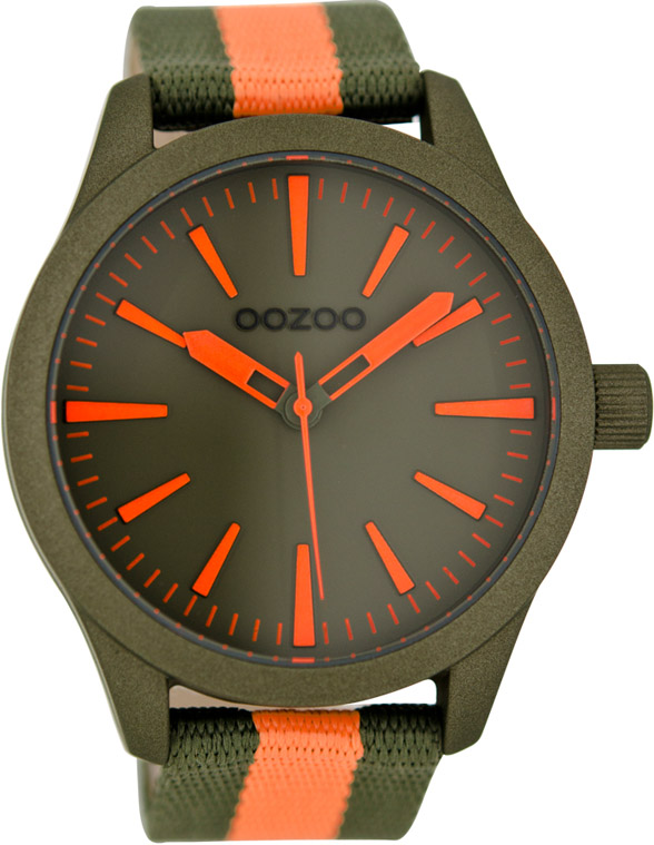 Oozoo XL Timepieces Orange And Khaki Fabric Strap C6727