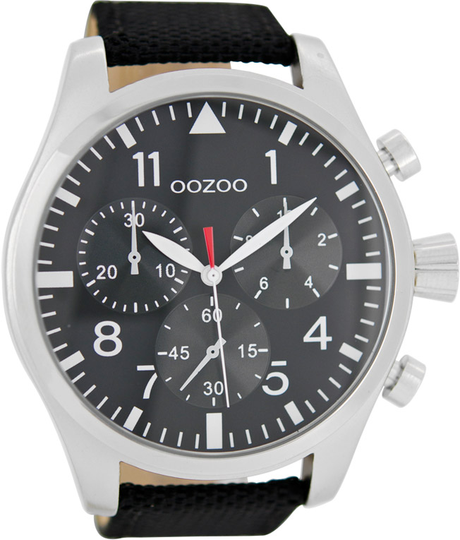 Oozoo Timepieces Black Fabric & Leather Strap C6794