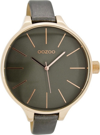 Oozoo XL Timepieces Slim Grey Leather Strap C6844