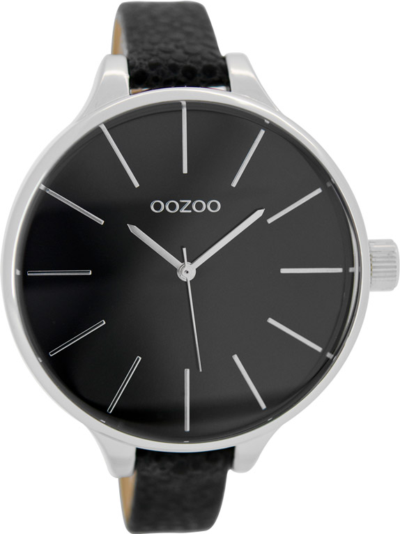 Oozoo XL Timepieces Slim Black Leather Strap C6849