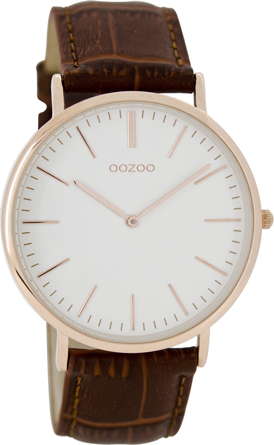 OOZOO Timepieces Vintage Rose Gold Brown Leather Strap C6940