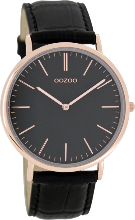 OOZOO Timepieces Vintage Rose Gold Black Leather Strap C6942