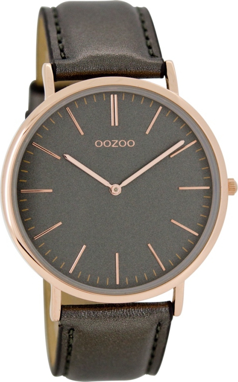 OOZOO Timepieces Vintage Rose Gold Grey Leather Strap C6947