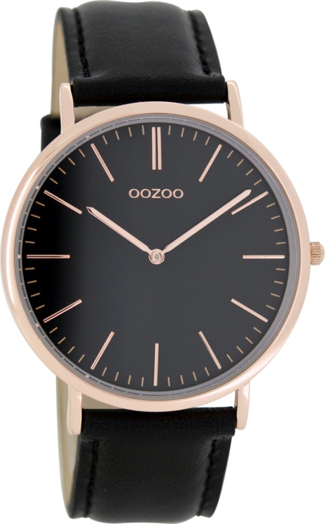 OOZOO Timepieces Vintage Rose Gold Black Leather Strap C6949