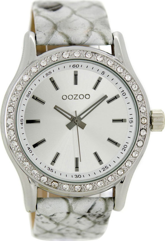Oozoo Timepieces Crystals White Leather Strap C7130