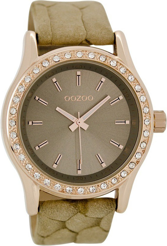 OOZOO Timepieces Crystals Beige Leather Strap C7132