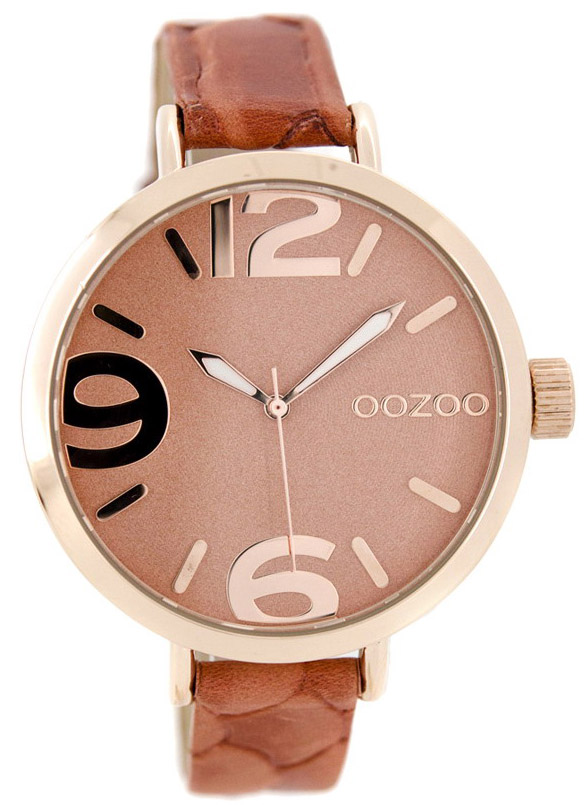 OOZOO Timepieces Rose Gold Coral Leather Strap C7152