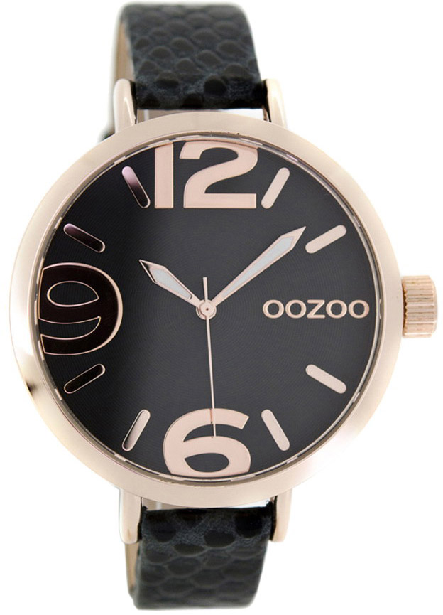 Oozoo Timepieces Rose Gold Ladies Black Leather Strap C7154