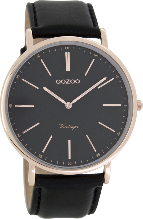 OOZOO Timepieces Vintage Rose Gold Black Leather Strap C7319