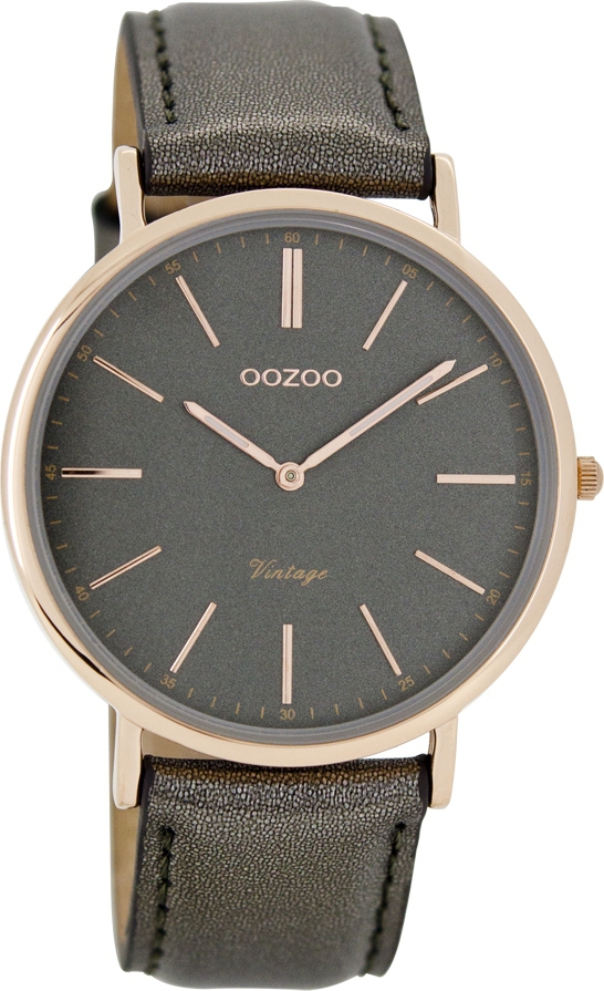 OOZOO Timepieces Vintage Rose Gold Grey Leather Strap C7322