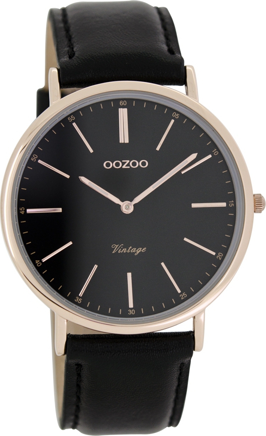 Oozoo Timepieces Vintage Ultra Slim Black Leather Strap C7324