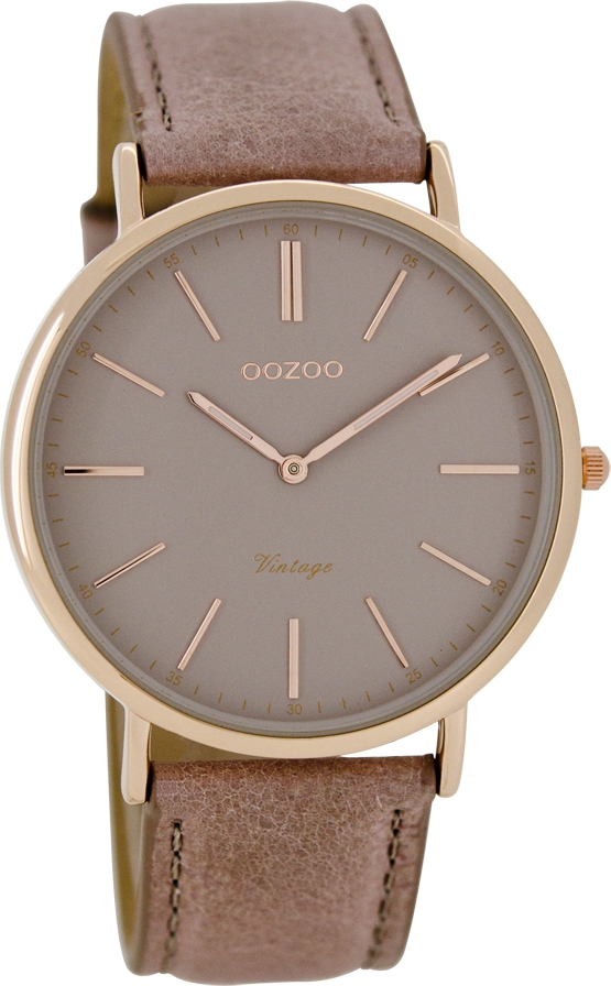 Oozoo Timepieces Vintage Rose Gold Brown Leather Strap C7332