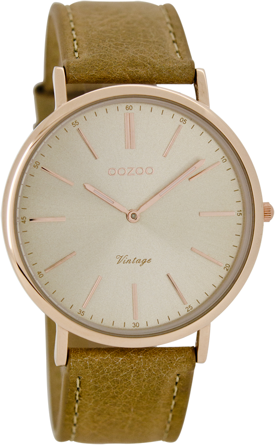 Oozoo Timepieces Vintage Rose Gold Brown Leather Strap C7333
