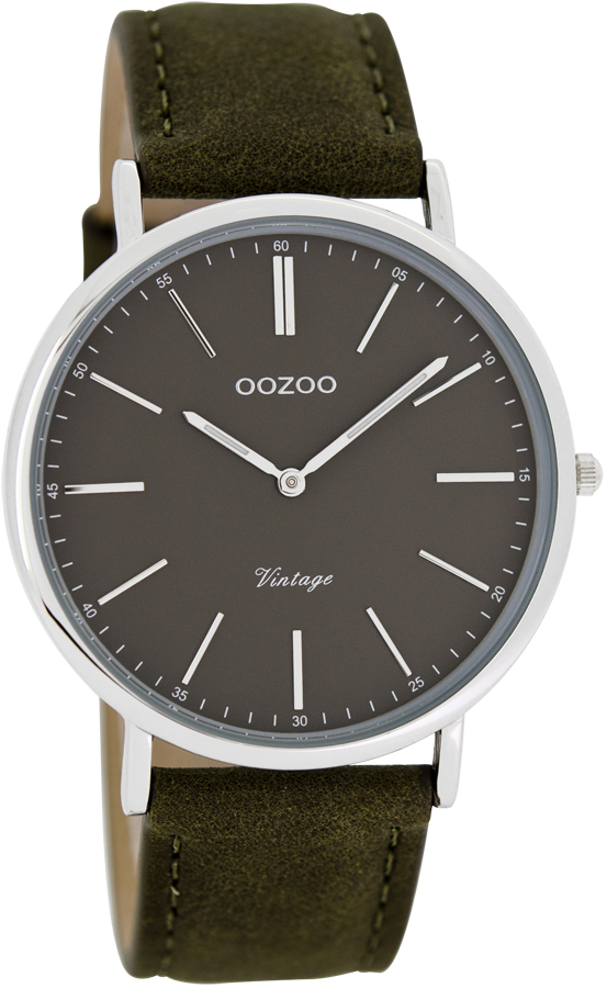 Oozoo Τimepieces Vintage Grey Leather Strap C7334