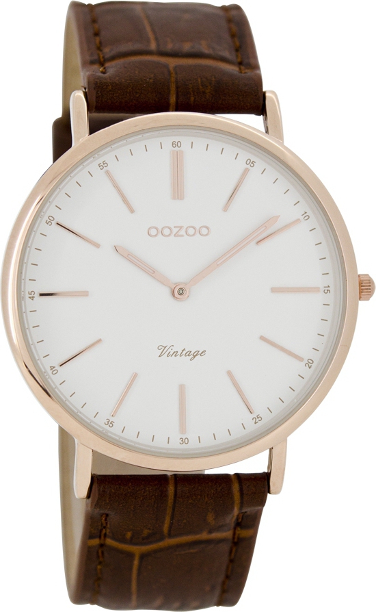 OOZOO Timepieces Vintage Rose Gold Brown Leather Strap C7335