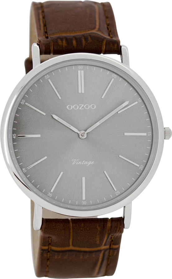Oozoo Timepieces Vintage Ultra Slim Brown Leather Strap C7336