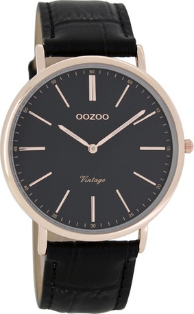 OOZOO Timepieces Vintage Rose Gold Black Leather Strap C7337