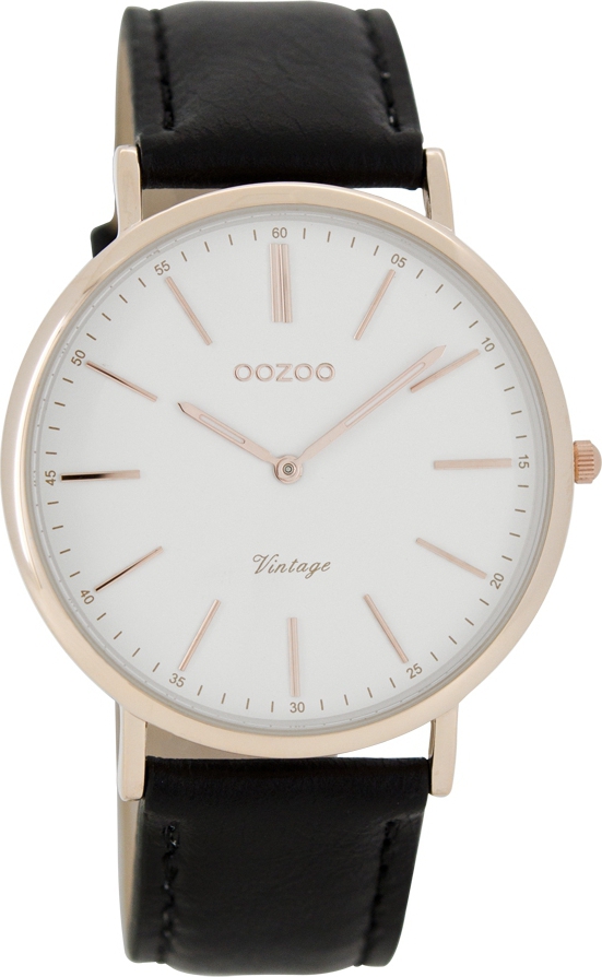 OOZOO Timepieces Vintage Rose Gold Black Leather Strap C7338