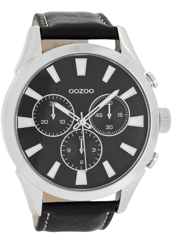 OOZOO Timepieces XXL Black Leather Strap C7473