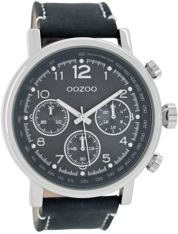 OOZOO Timepieces XXL Blue Leather Strap C7507