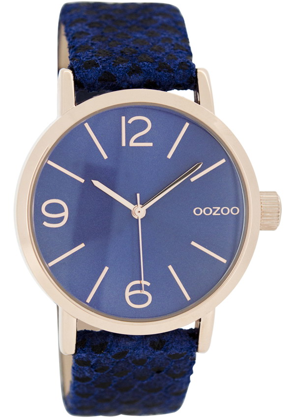 OOZOO Timepieces Rose Gold Blue Leather Strap C7577