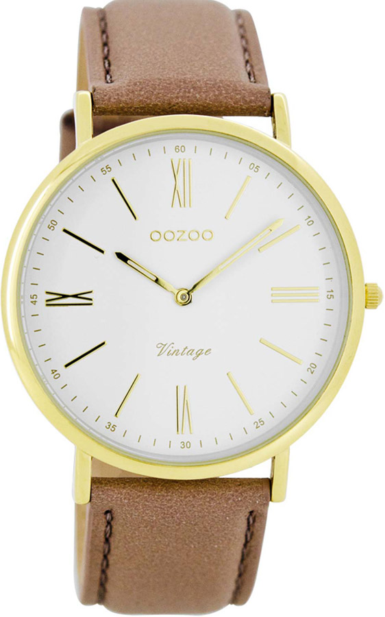 OOZOO Timepieces Vintage Gold Brown Leather Strap C7708